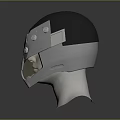 Futuristic Gray And Black Helmet With Circular Details On Display Stand