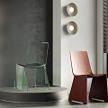 Stylish Leisure Chairs Transparent Glass And Brown Leather Design In Gray Wall With Circular Lights