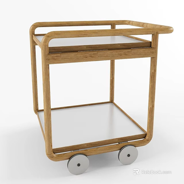 Tech Exhibition Hall Mobile Display Cart With Wooden Frame Two Shelves And Wheels 3d model 
