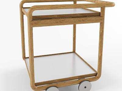 Tech Exhibition Hall Mobile Display Cart With Wooden Frame Two Shelves And Wheels 3d model