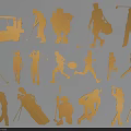 Golden Sports Silhouette Wall Decor with Various Activity Poses for Home