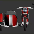 Red Vintage Motorcycle with Black Seat and Silver Engine Parts on Dark Background with Reflection