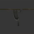 Outdoor Clothes Drying Setup With Wooden Pole Rope And Hanging Laundry Items