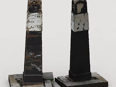 Old Road Facilities Featuring Two Pillars With Square Bases And Peeling Paint Boundary Markers 3d model
