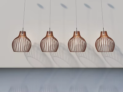 Modern Swing Door Design Featuring Copper Woven Pendant Lights And White Wall 3d model