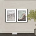 Stylish Wall Decor with Two Framed Paintings Green Plant and Table Lamp 3d model