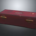 Red Wooden Box With Gold Metal Clasps And Circular Carved Design