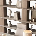 Wooden Desk and Chair Set in Home Office with Bookshelf Books Table Lamp and Vase