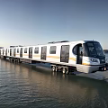 White Modern Amphibious Train Moving On Water Surface With Scenic Background 3d model