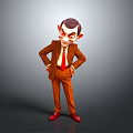 Cartoon Character In Brown Suit With Red Tie Red Shoes Dark Hair And Exaggerated Expression