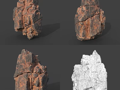 Detailed 3D Rock Models Featuring Textured Surfaces And Wireframe Visualization Views 3d model