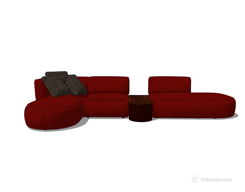 Red Sectional Multi Seater Sofa With Gray Throw Blanket And Small Coffee Table 3d model
