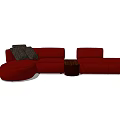 Red Sectional Multi Seater Sofa With Gray Throw Blanket And Small Coffee Table 3d model