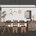 Modern Natural Restaurant Interior Design With Wooden Dining Table Pendant Lights And Green Plants