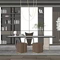 Modern Office Interior Design With Open Layout Desk Bookshelves Plants And Chandelier