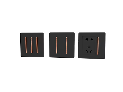 Modern Black Switch Panels With Copper Accents Light Switches And Power Socket 3d model