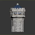 Four Diverse Style Tower Architecture Models With Wooden Stone And Blue Roof Designs