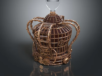 Intricate Gold Jewelry Crown With Ornate Filigree And Decorative Gears 3d model