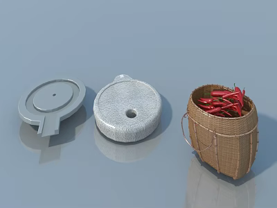 Swing Door Hardware Components With Gray Silver Parts And Red Chili Basket 3d model