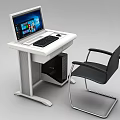 Modern White Office Desk With Laptop Keyboard Mouse And Black Chair