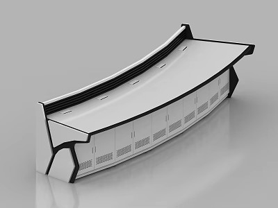 Modern Curved Office Desk With Smooth White Surface Black Accents And Storage Cabinets 3d model