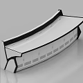 Modern Curved Office Desk With Smooth White Surface Black Accents And Storage Cabinets