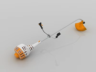 White And Orange Agricultural Equipment With Long Handle Circular Component And Black Regulators 3d model