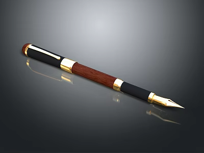 Elegant Fountain Pen With Wooden Body Black Grip And Gold Nib Accents 3d model
