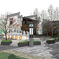 Ancient Architecture Courtyard Design With Traditional Lanterns And Stone Paved Path 3d model