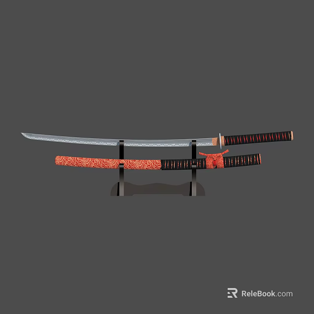 Samurai Warrior Displaying Traditional Sword With Dragon Embellished Scabbard On Stand 3d model