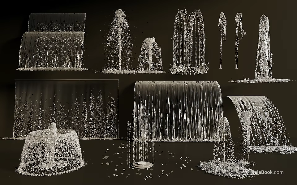 Various Decorative Water Fountain Designs Featuring Diverse Flow Patterns And Shapes 3d model 