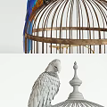 Vintage Birdcage Decorative Ornament Set With Parrot Figure Green Grass And Tree Branch