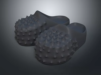 Gray Spike Decorated Slippers With Textured Surface And Comfortable Design 3d model