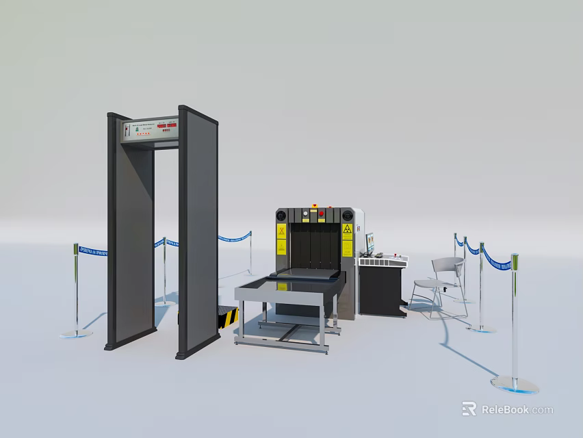 Public Facility Security Check Setup With Metal Detector Gate And Baggage Scanner 3d model 