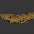 Three Vintage Traditional Wooden Boats with Oars Handcrafted on Dark Background