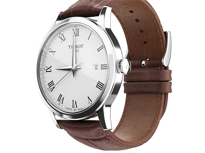 TISSOT Watch With Brown Leather Strap Silver Case And Roman Dial 3d model
