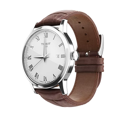 TISSOT Watch With Brown Leather Strap Silver Case And Roman Dial 3d model