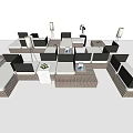 Modern Modular Outdoor Sofa With Beige Brown Woven Texture Side Tables And Plants