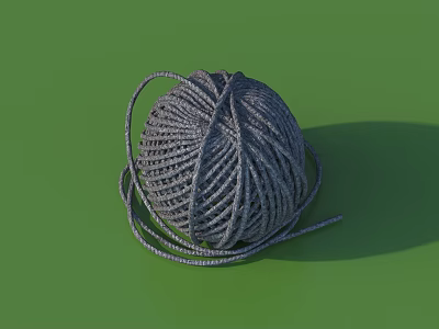 Gray Yarn Ball With Wound String On Green Background Household Item 3d model