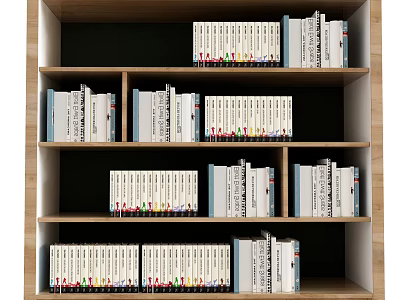 Wooden Bookshelf With Multiple Shelves Holding Neatly Arranged Books Collection 3d model