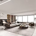 Elegant Modern Dining Living Room Interior With Golden Pendant Lights Wooden Shelves And Dining Table