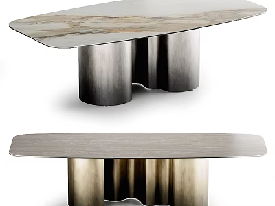 Elegant Modern Dining Table With Marble Top And Metal Cylinder Legs 3d model