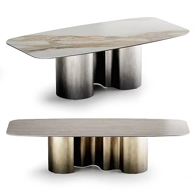 Elegant Modern Dining Table With Marble Top And Metal Cylinder Legs 3d model