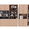 Wooden Bookcase With Multiple Shelves Books Decorative Vases And Small Plants