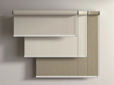 Modern Roller Blinds in Neutral Tones with Textured Fabric and Metal Rollers 3d model