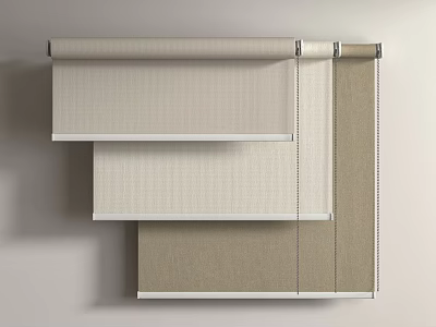 Modern Roller Blinds in Neutral Tones with Textured Fabric and Metal Rollers 3d model