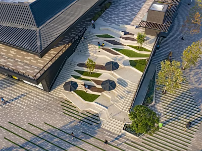 Urban Square Landscape With Modern Paved Areas Green Spaces Trees And Pedestrian Activity 3d model