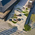 Urban Square Landscape With Modern Paved Areas Green Spaces Trees And Pedestrian Activity