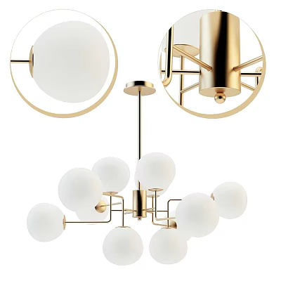 Modern Chandelier With White Globe Shades And Golden Metal Frame Design 3d model
