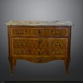 Classical Wooden Chest of Drawers with Marble Top Golden Decorative Handles and Ornate Carvings